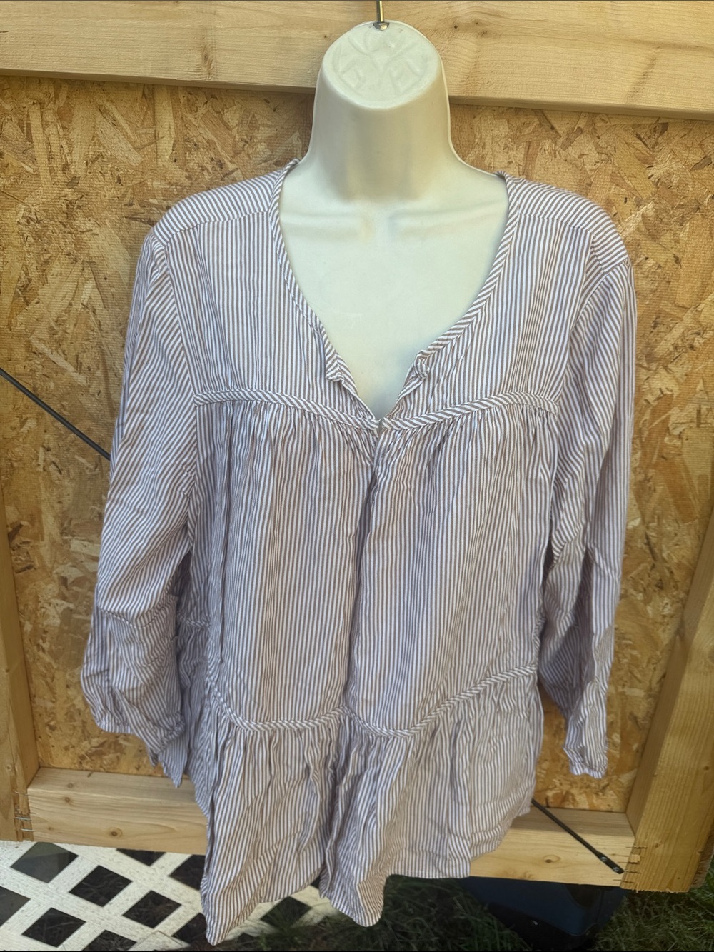 dip Blue and White Striped Peasant Tunic